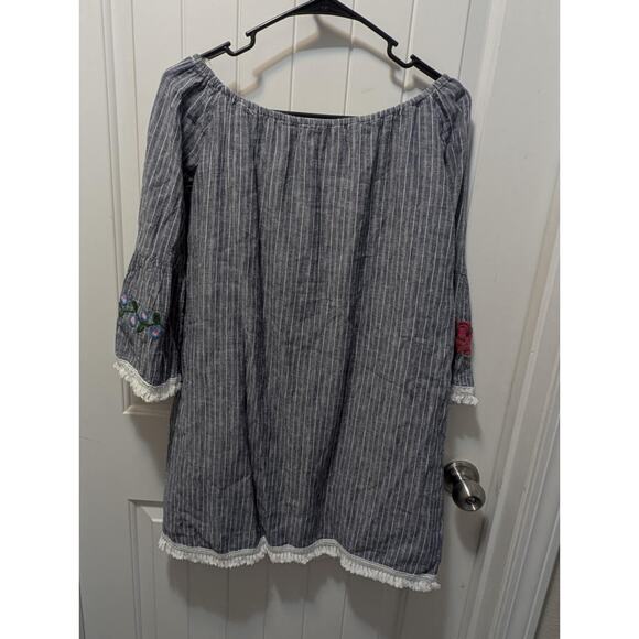 Beachlunchlounge Womens S/P Blue White Striped Short Dress Off Shoulder Sleeve - Picture 7 of 11